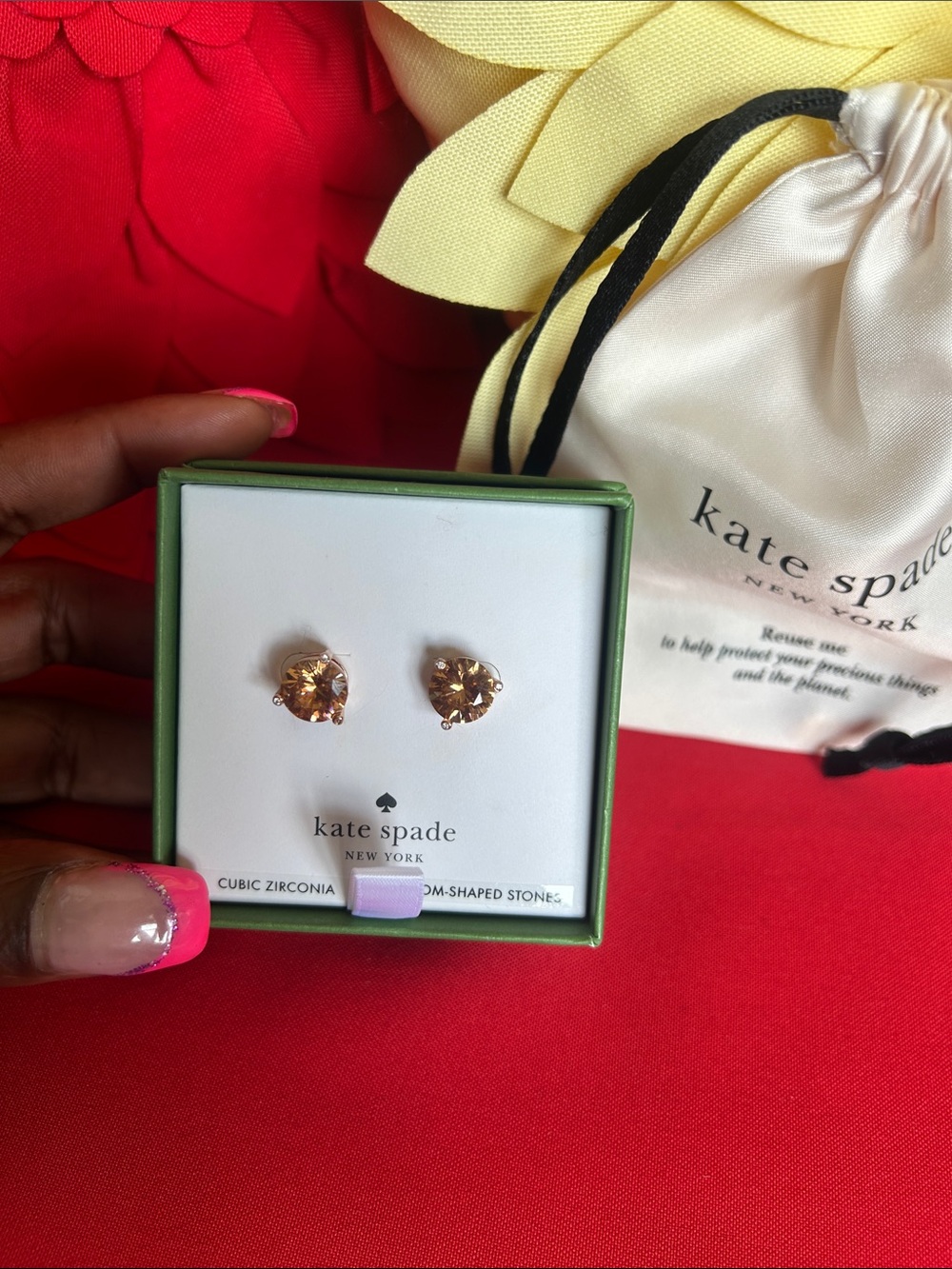 kate spade Champagne Crystal Stud Earrings in Rose Gold Setting